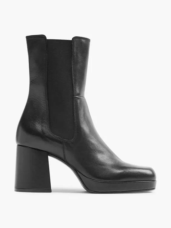 5th Avenue  Black Leather Platform High Heeled Boot