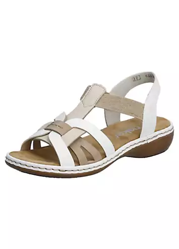 65918 Ladies White Elasticated Sandals by Rieker | Look Again