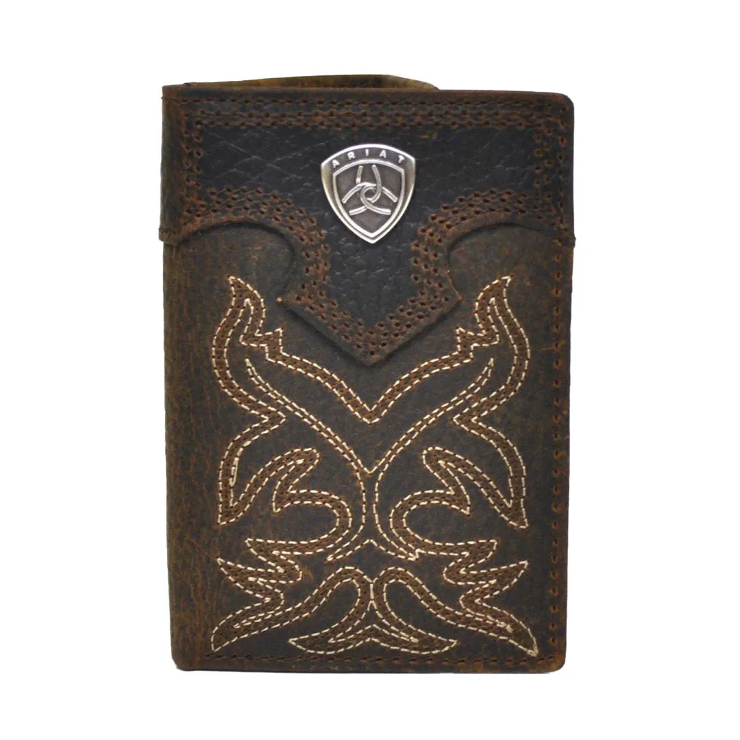 Ariat Trifold Concho Logo Boot Stitch Brown Leather Wallet