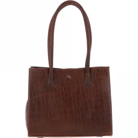 Ashwood Two Section Croc Print Leather Handbag Cognac: L-76