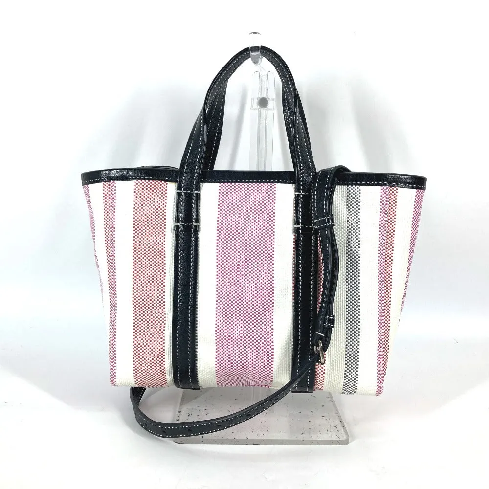 BALENCIAGA Handbag 671404 Leather, Raffia pink stripe BARBES SMALL Women