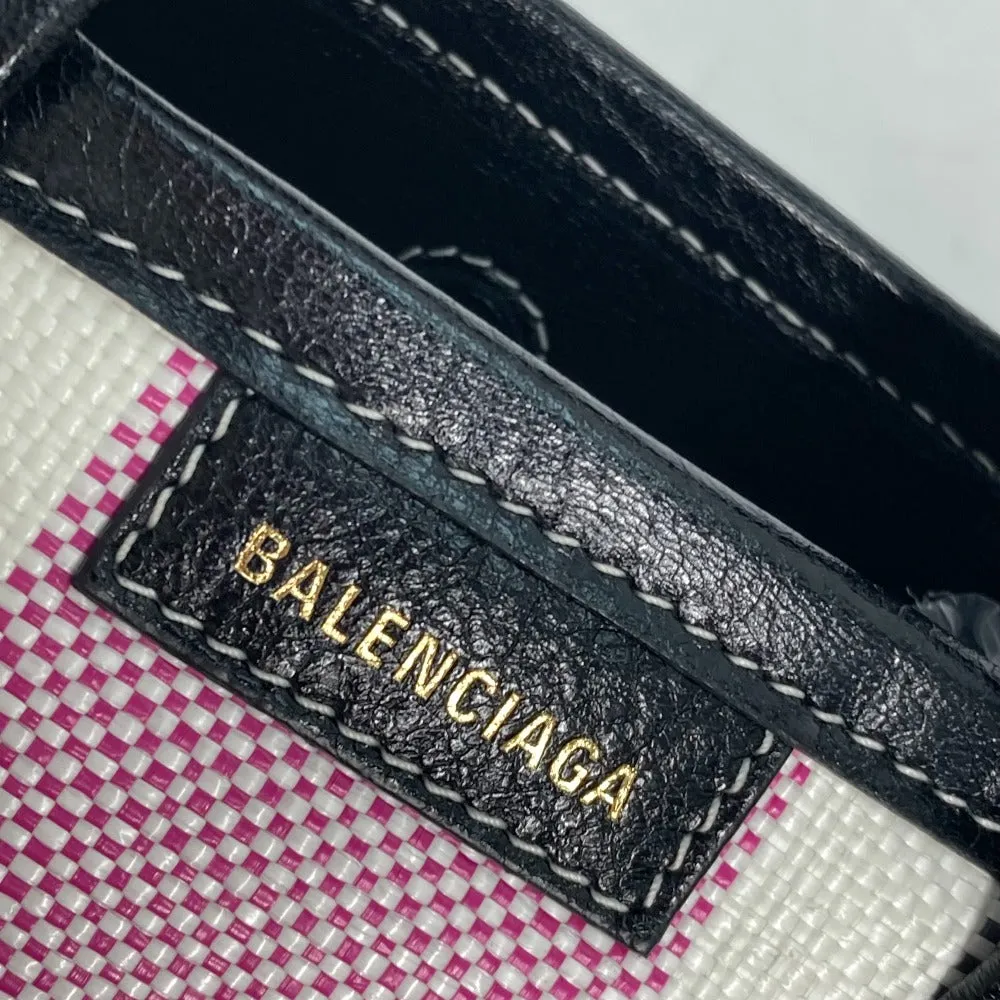 BALENCIAGA Handbag 671404 Leather, Raffia pink stripe BARBES SMALL Women