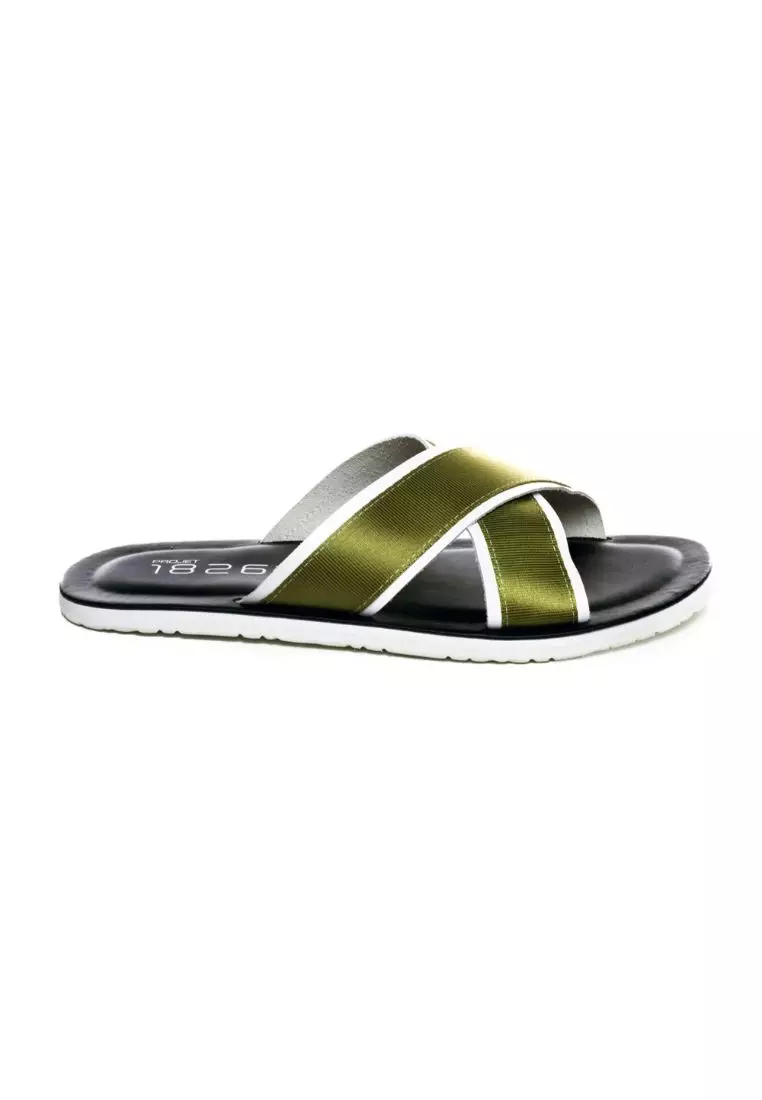 BEVIS CROSS STRAP LEATHER SLIPPER GREEN