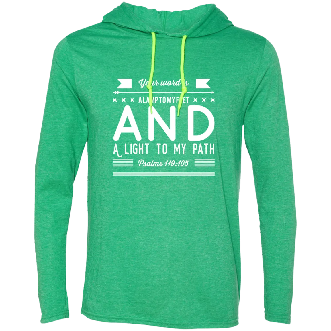 Bible Verse Men Long Sleeve T-Shirt Hoodie - Your Word Is Light To My Path ~Psalm 119:105~ Design 14 (White Font)