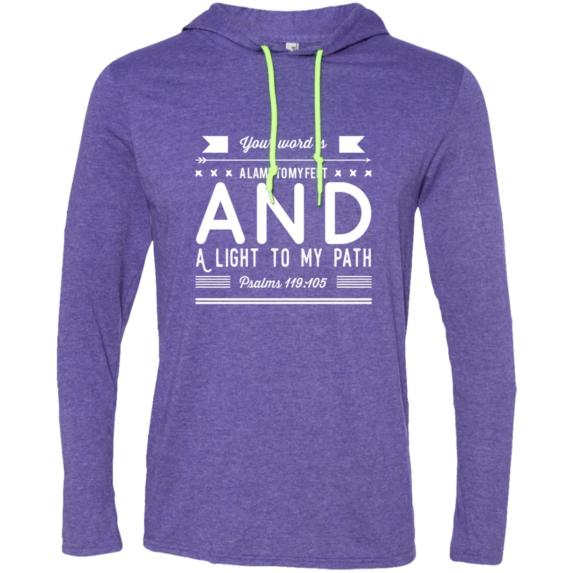 Bible Verse Men Long Sleeve T-Shirt Hoodie - Your Word Is Light To My Path ~Psalm 119:105~ Design 14 (White Font)