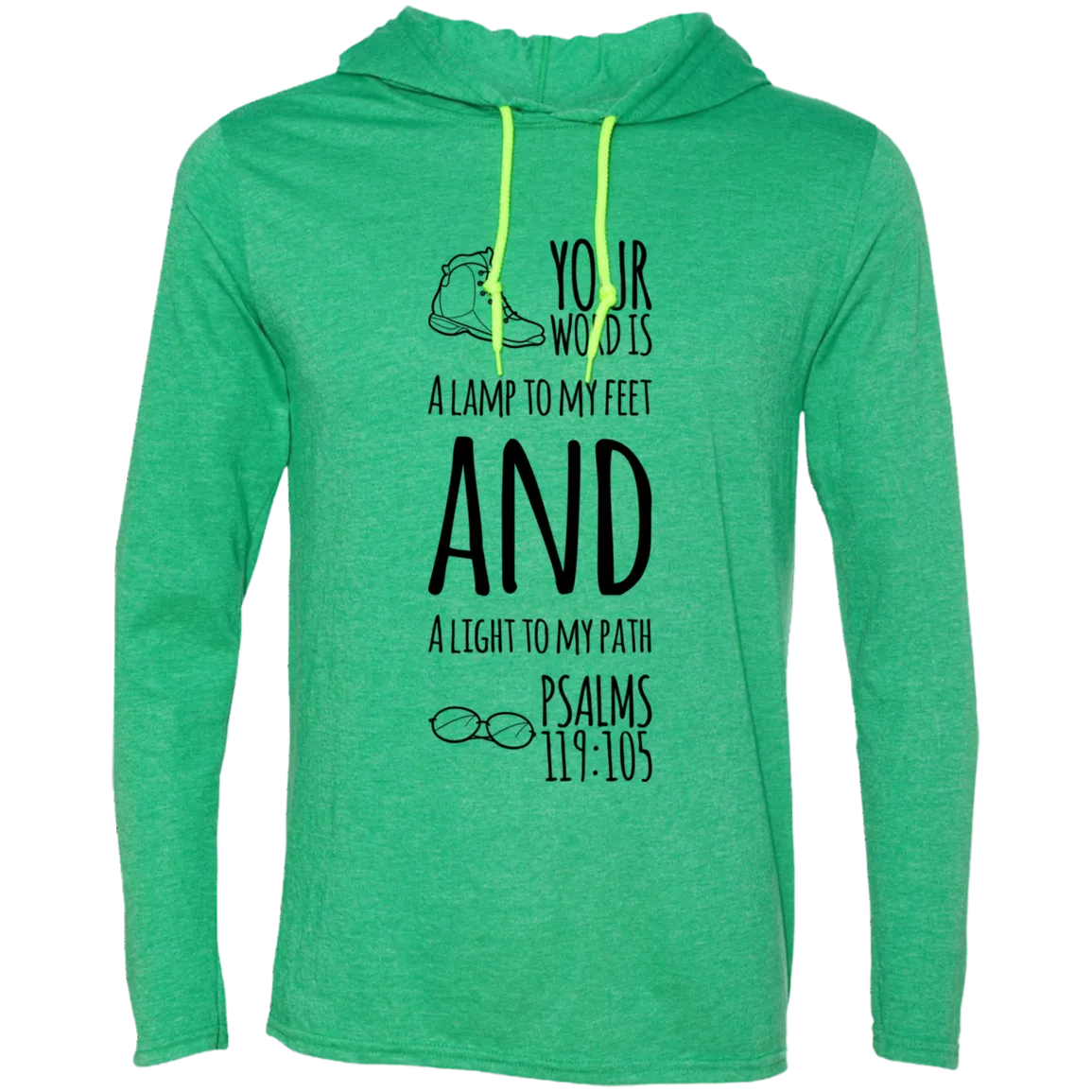 Bible Verse Men Long Sleeve T-Shirt Hoodie - Your Word Is Light To My Path ~Psalm 119:105~ Design 20 (Black Font)