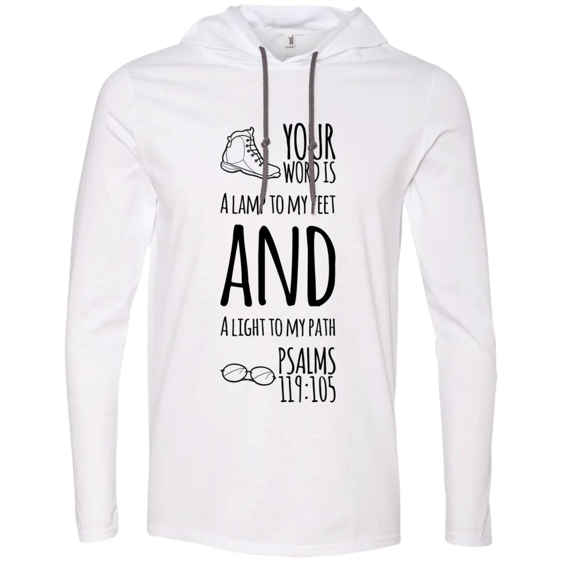 Bible Verse Men Long Sleeve T-Shirt Hoodie - Your Word Is Light To My Path ~Psalm 119:105~ Design 20 (Black Font)