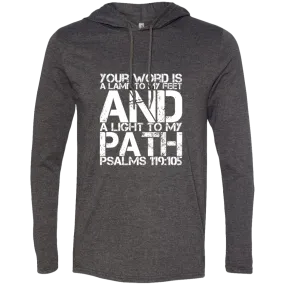 Bible Verse Men Long Sleeve T-Shirt Hoodie - Your Word Is Light To My Path ~Psalm 119:105~ Design 7 (White Font)