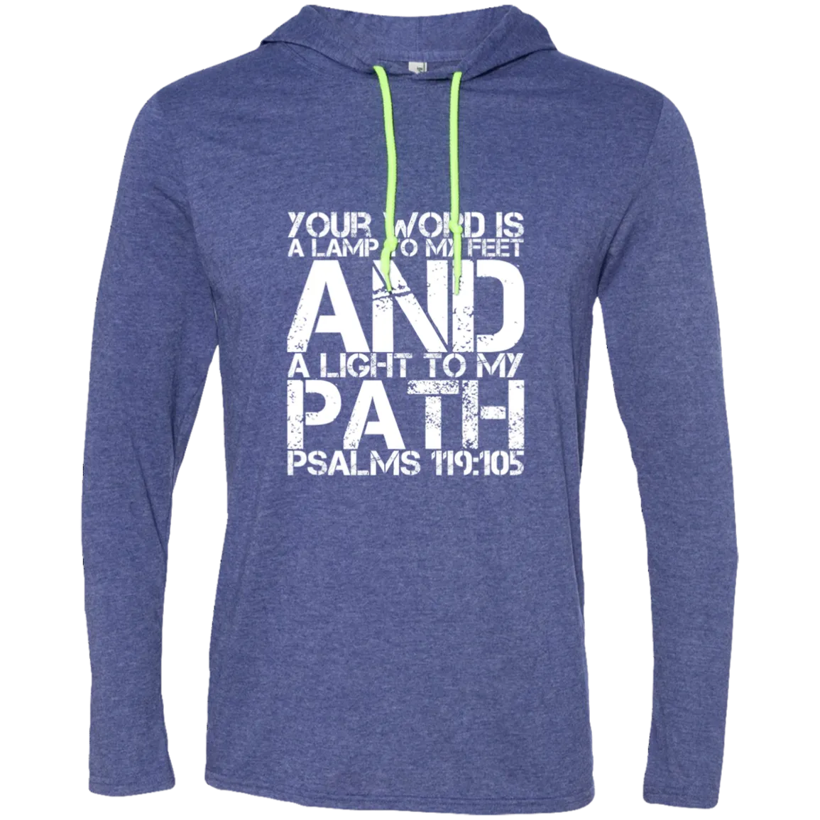 Bible Verse Men Long Sleeve T-Shirt Hoodie - Your Word Is Light To My Path ~Psalm 119:105~ Design 7 (White Font)