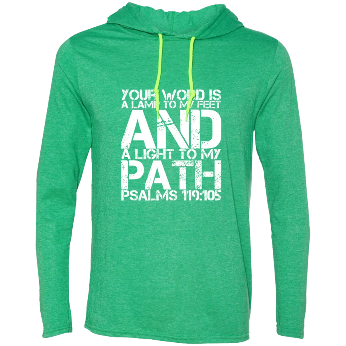 Bible Verse Men Long Sleeve T-Shirt Hoodie - Your Word Is Light To My Path ~Psalm 119:105~ Design 7 (White Font)