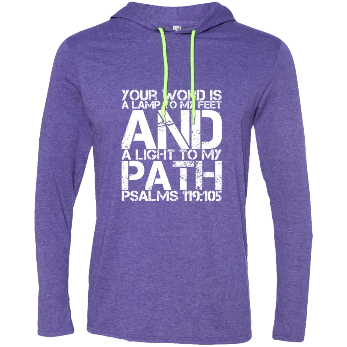 Bible Verse Men Long Sleeve T-Shirt Hoodie - Your Word Is Light To My Path ~Psalm 119:105~ Design 7 (White Font)