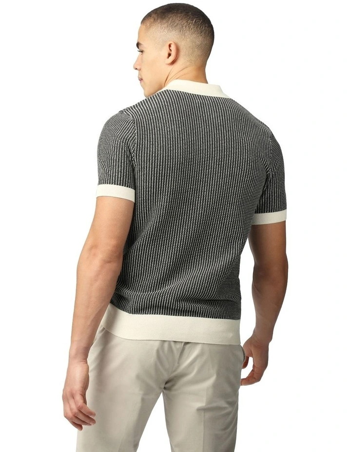 Bicolour Zip Neck Polo in Ivory