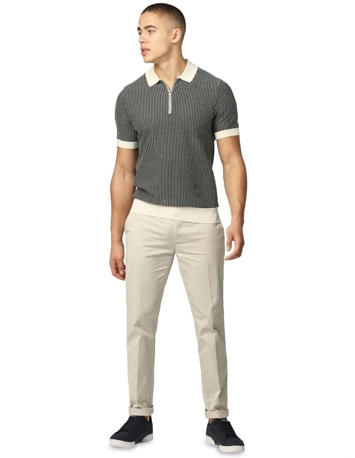 Bicolour Zip Neck Polo in Ivory