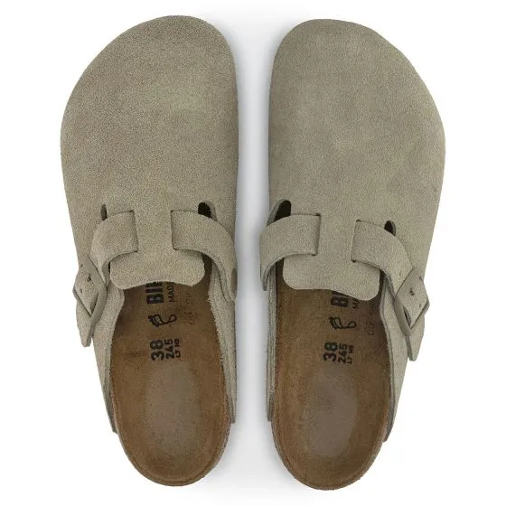 Birkenstock M' Boston Faded Khaki Suede Leather Sandals