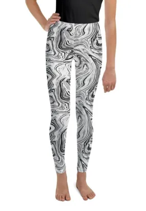 Black & White Marble Youth Leggings