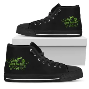 Black and Green Open Road Girl Women's High Top Sneakers