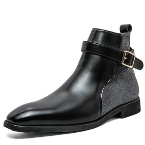 Black join accents buckle slip on shoe boot