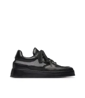 Black leather and mesh sneakers