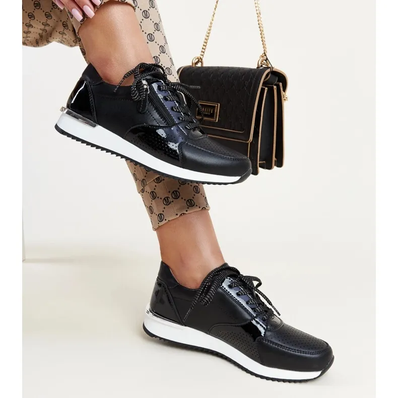 Black leather sneakers with metal insert Rida