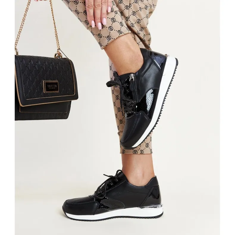 Black leather sneakers with metal insert Rida