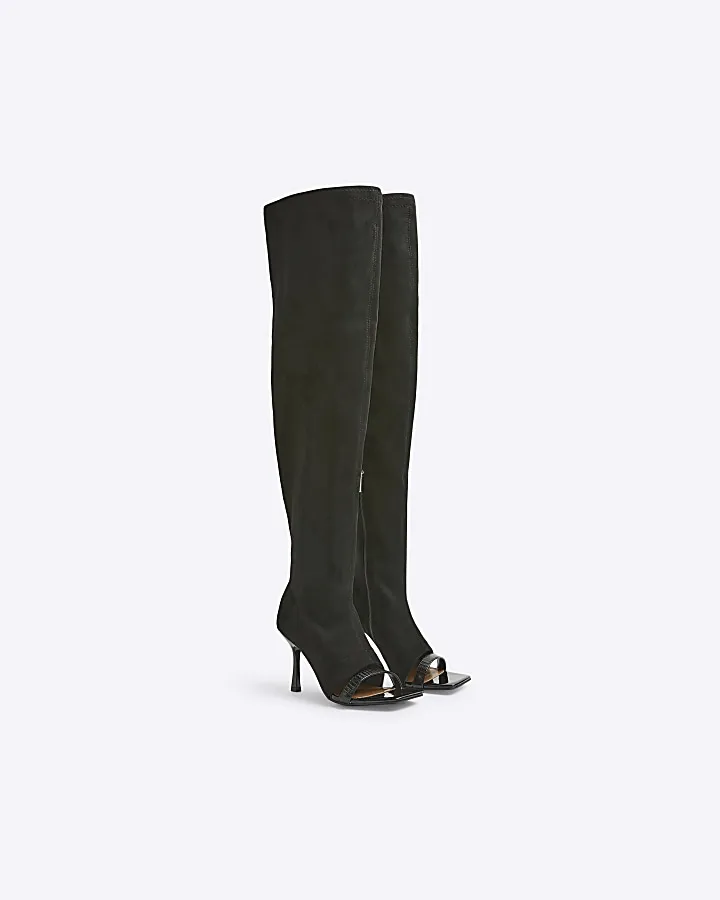 Black over the knee shoe boot heeled sandals