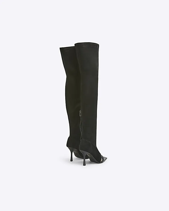 Black over the knee shoe boot heeled sandals