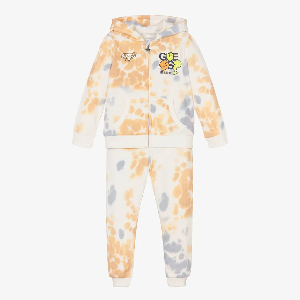 Boys Ivory & Blue Cotton Tie-Dye Tracksuit