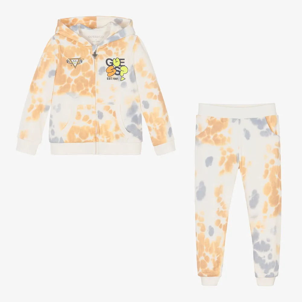 Boys Ivory & Blue Cotton Tie-Dye Tracksuit