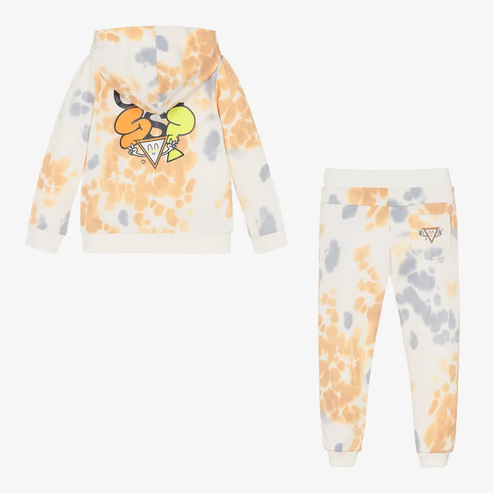 Boys Ivory & Blue Cotton Tie-Dye Tracksuit