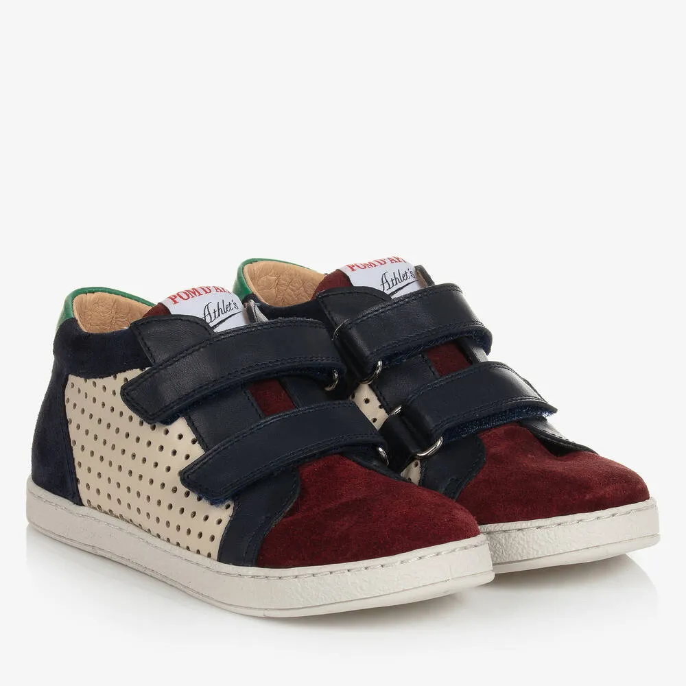 Boys Navy Blue & Red Suede Trainers