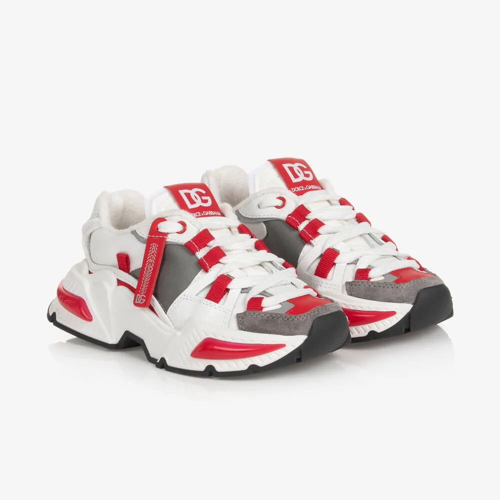 Boys White & Red Airmaster Trainers