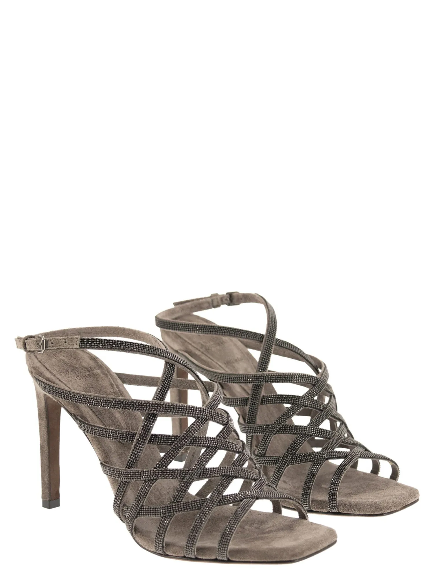 Brunello Cucinelli    Brunello Cucinelli Precious Net Suede High Sandals