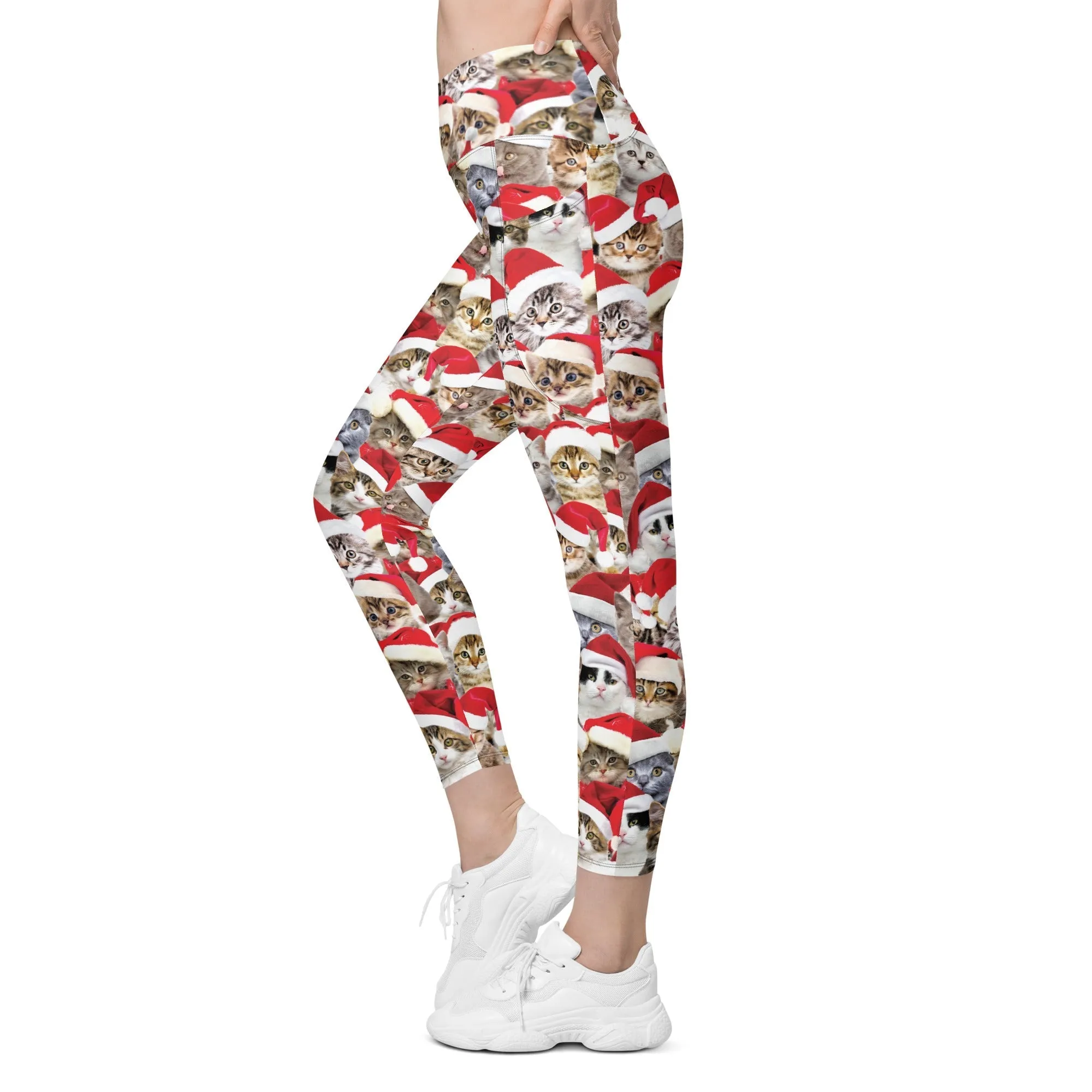 Christmas Cat Crossover Leggings With Pockets