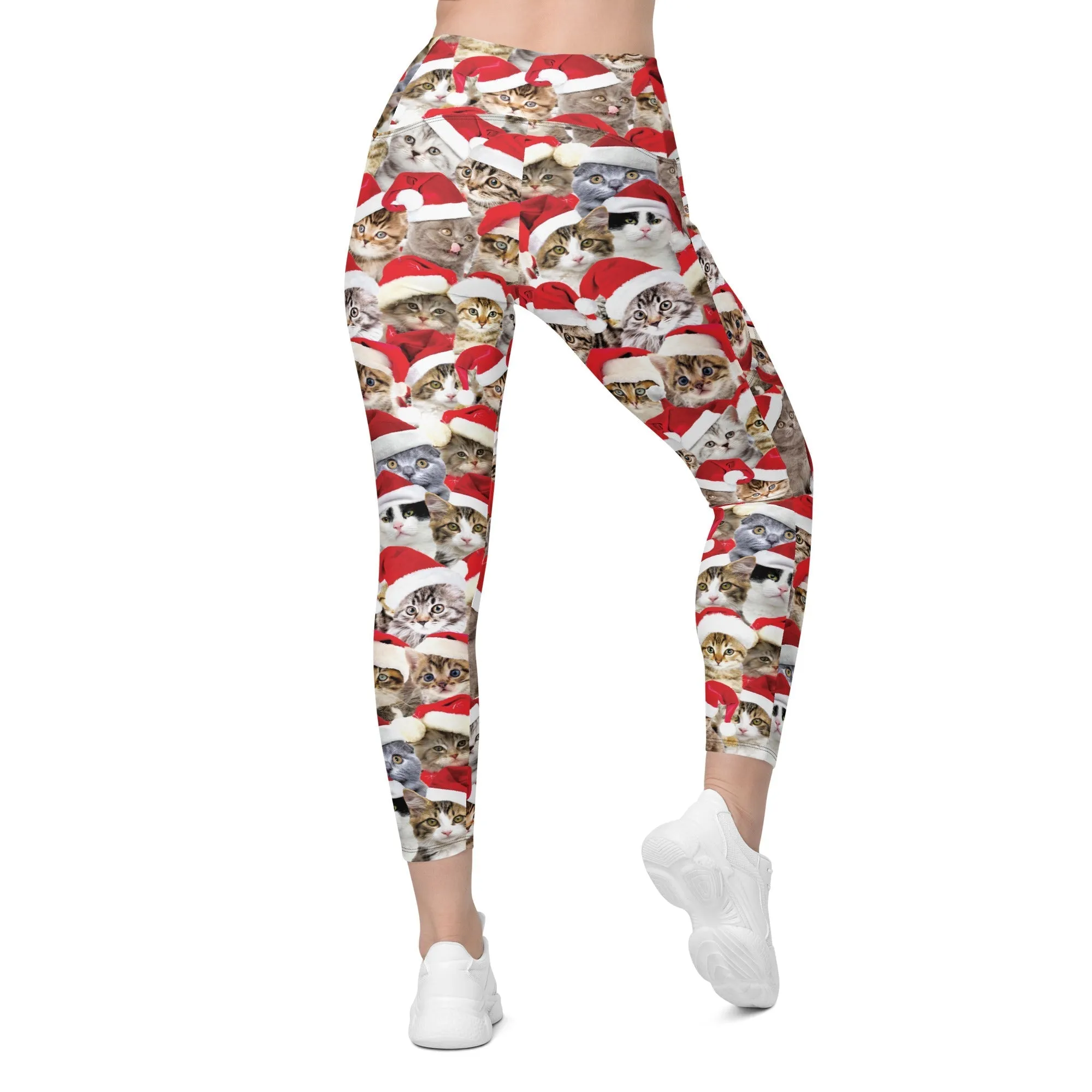 Christmas Cat Crossover Leggings With Pockets