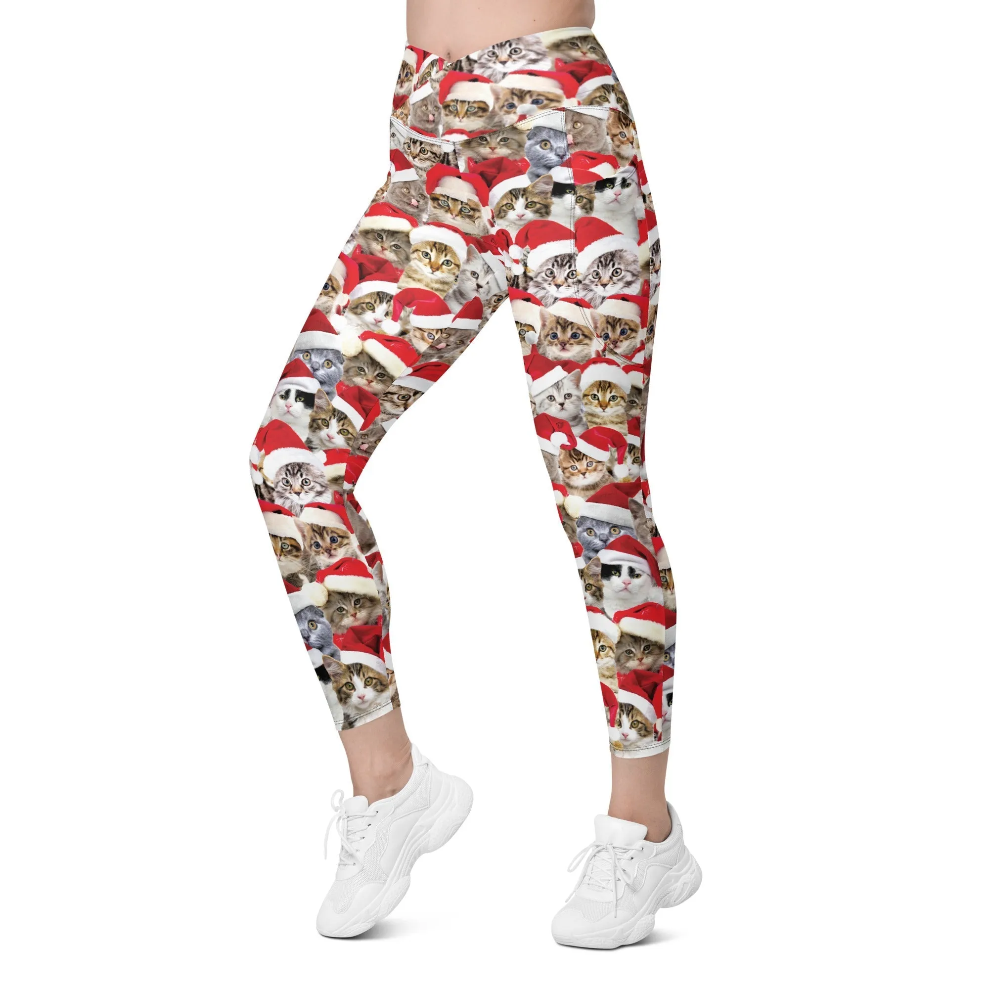 Christmas Cat Crossover Leggings With Pockets