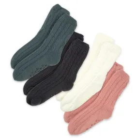 Cozy Sherpa Lined Cable Knit Slipper Socks-