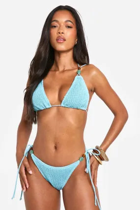 Crinkle Stone Trim Triangle Bikini Top