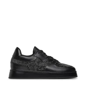 Crystals black leather and suede sneakers