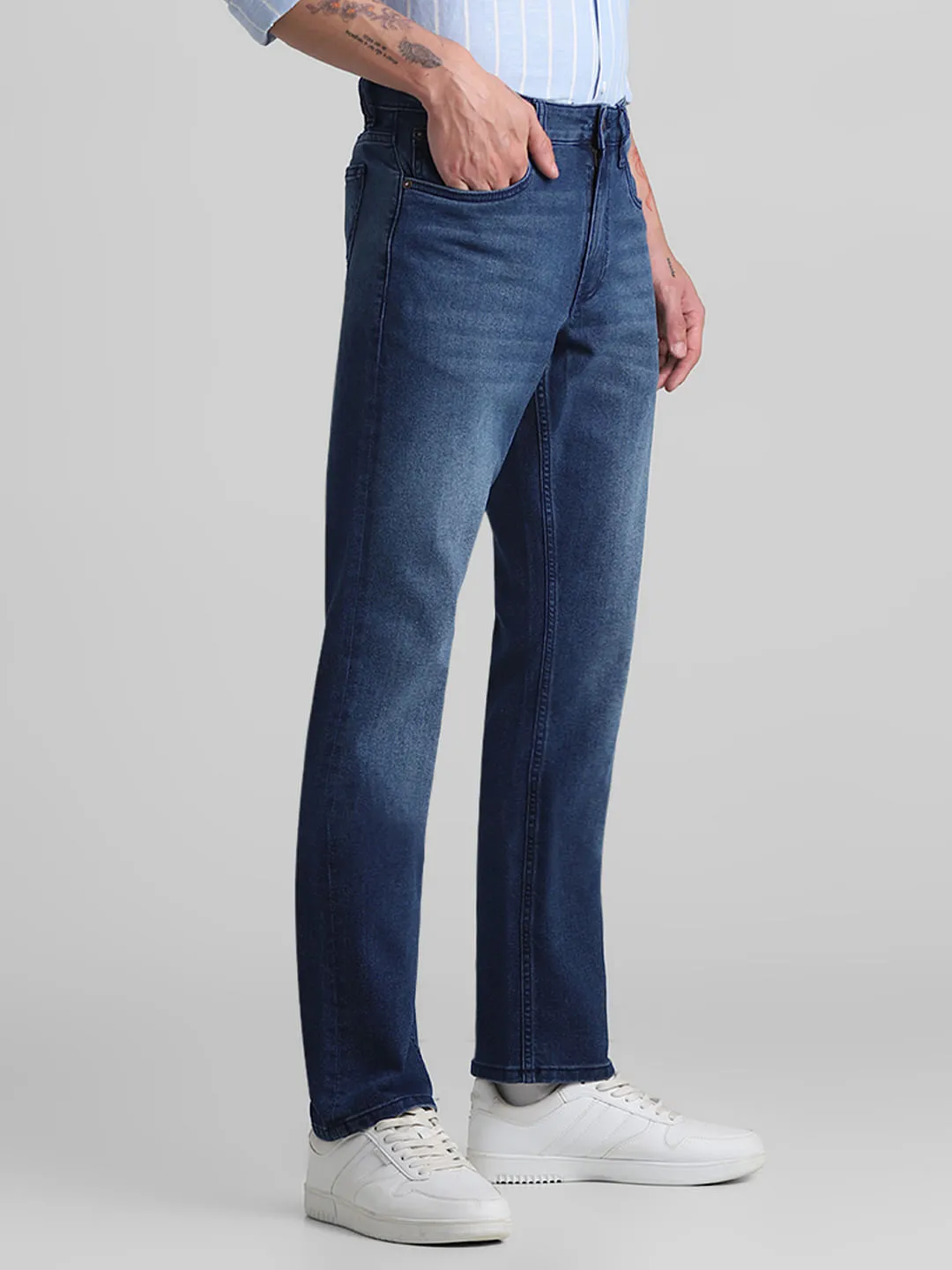 Dark Blue Mid Rise Clark Regular Fit Jeans