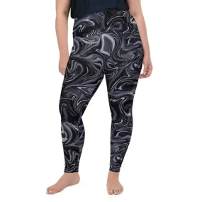 Dark Monochrome Marble Plus Size Leggings