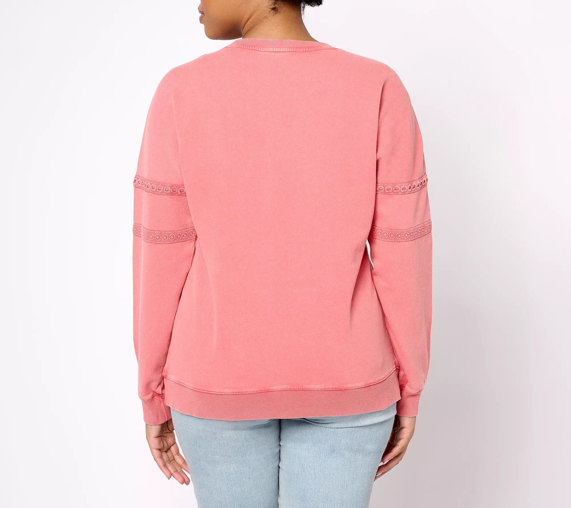 Denim & Co. Canyon Retreat French Terry Lace Detail Pullover