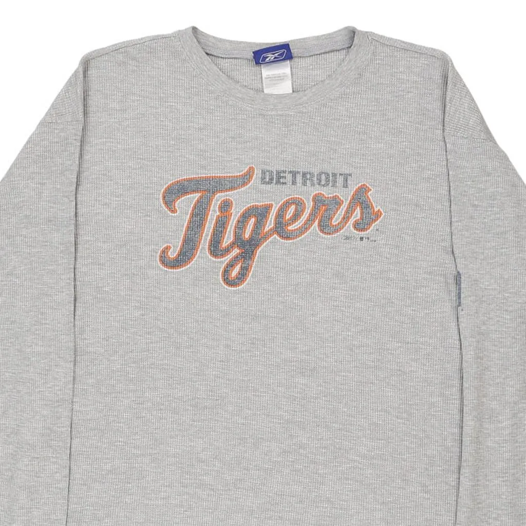 Detroit Tigers Reebok MLB Long Sleeve T-Shirt - Large Grey Cotton