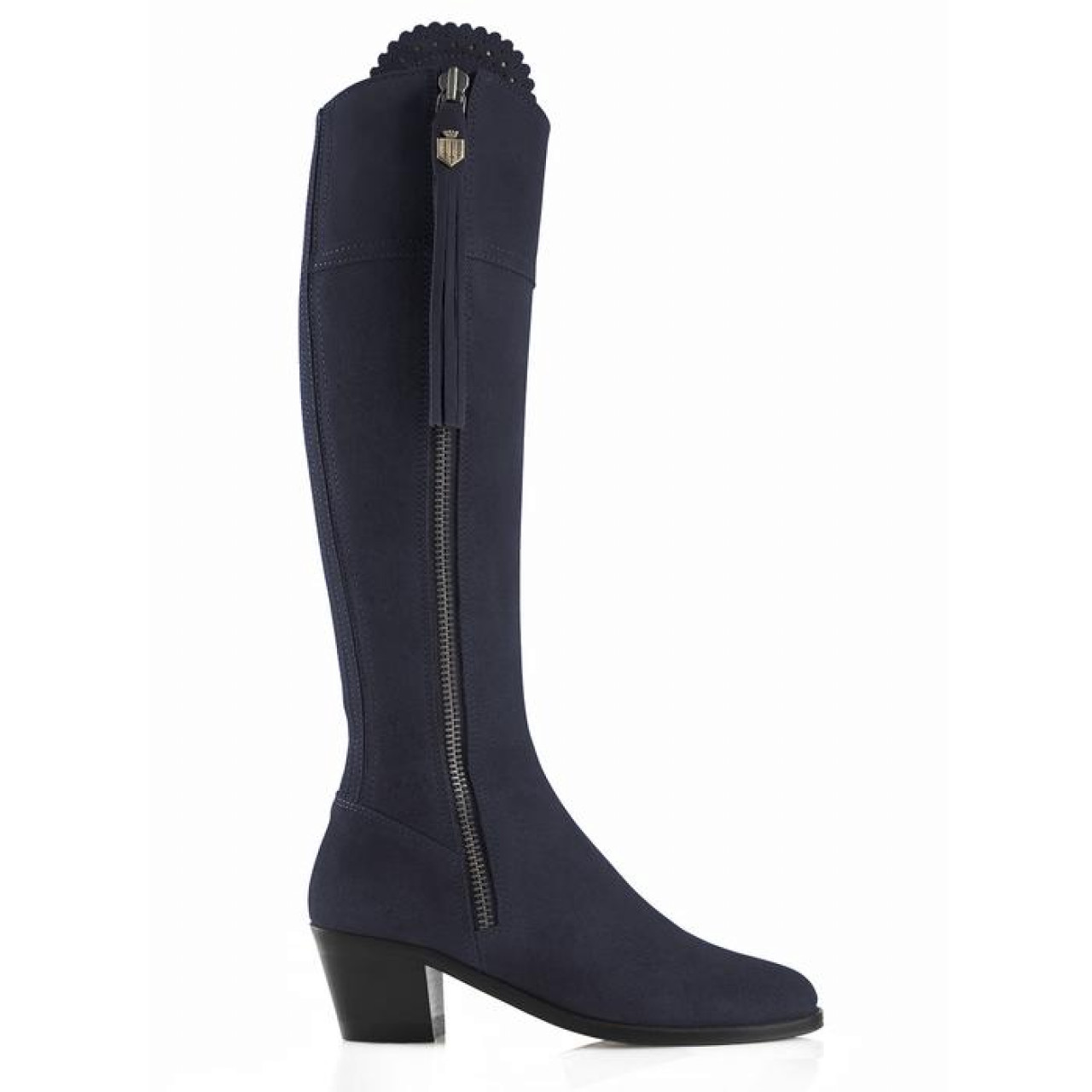 Fairfax And Favor Regina Heeled Suede Boot Navy