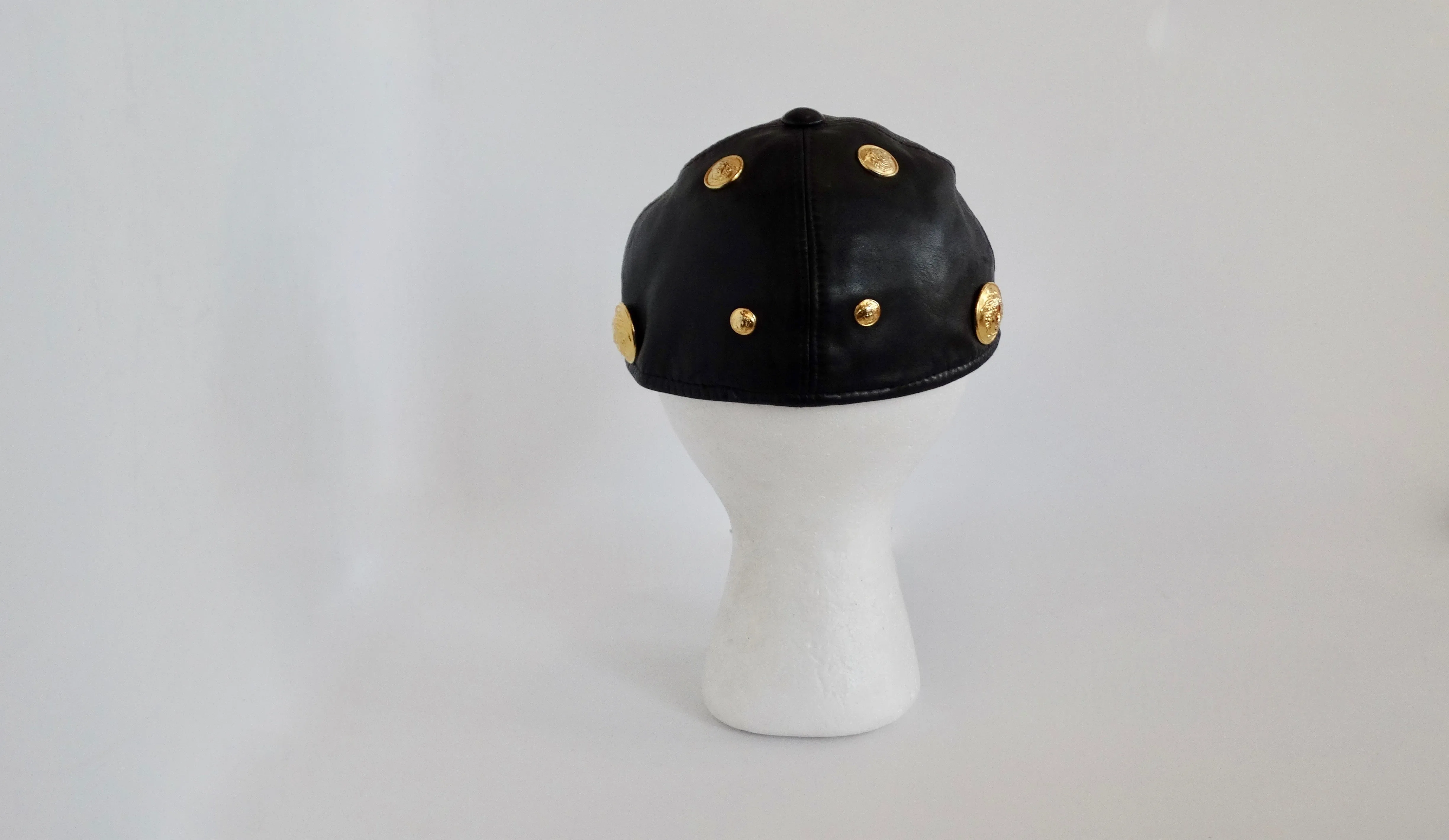 Gianni Versace Black Leather Medusa Hat