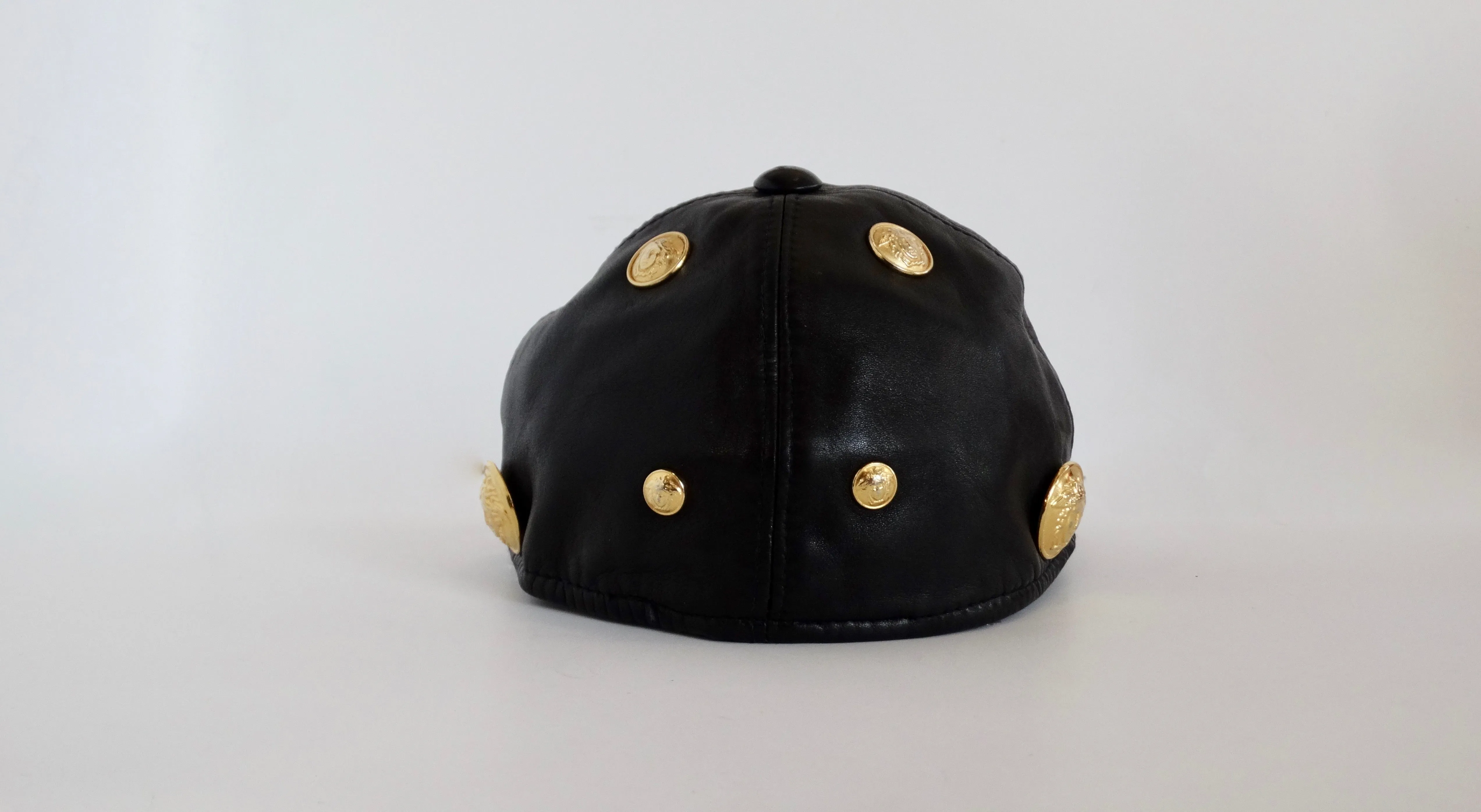 Gianni Versace Black Leather Medusa Hat