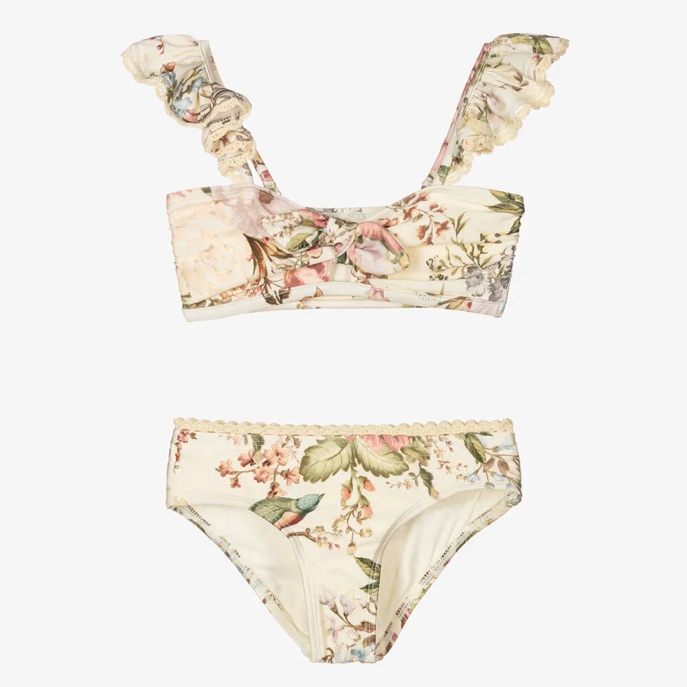 Girls Ivory Floral & Crochet Bikini