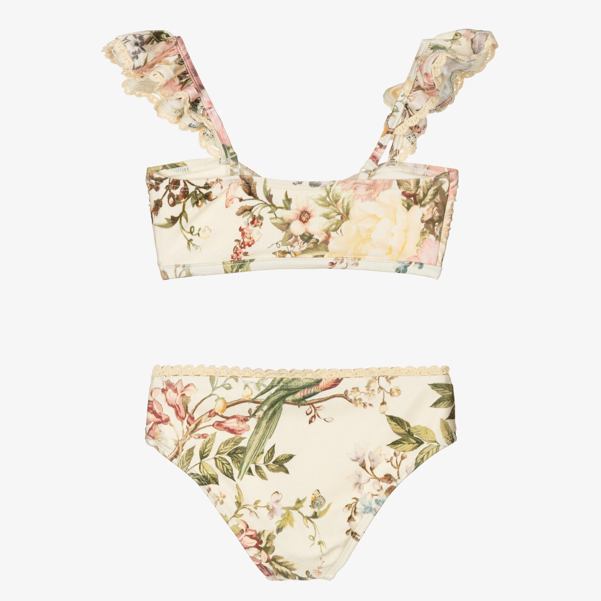 Girls Ivory Floral & Crochet Bikini