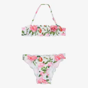 Girls Pink & White Rose Bikini