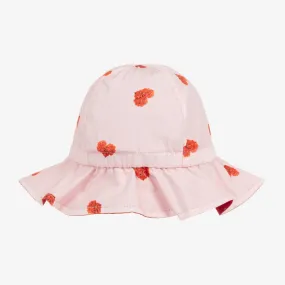 Girls Pink Cotton Heart Sun Hat