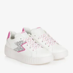 Girls White Glitter Lace-Up Trainers